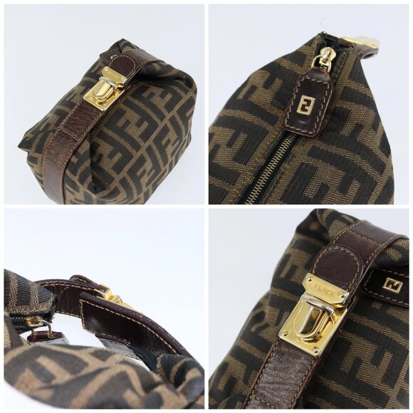 FENDI Zucca Canvas Vanity Hand Bag Black Brown Auth 149108 - Picture 16 of 16